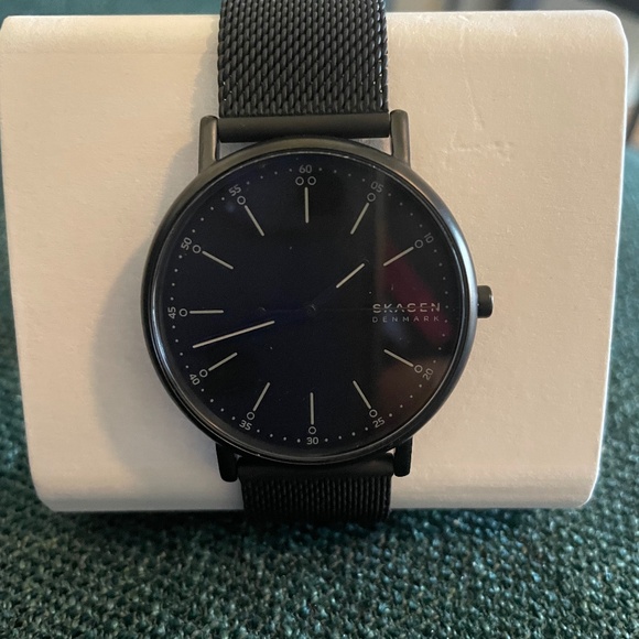 Skagen Signature Three-Hand Midnight Steel Mesh Watch - Picture 1 of 4